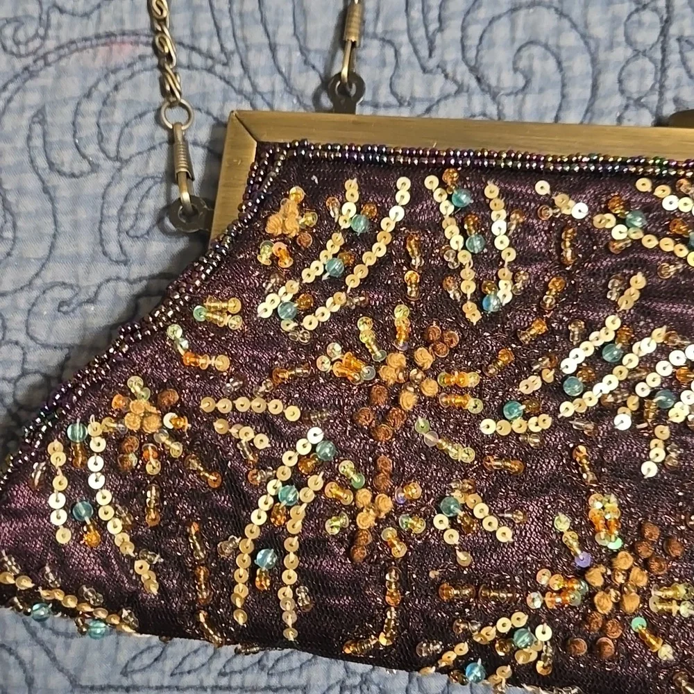 Purple Beaded and Sequin Clutch Bag
